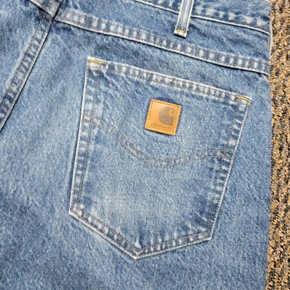 EUC Carhartt Women's Blue Flannel Lined Jeans 32x30 Super Warm!!! - Picture 3 of 13